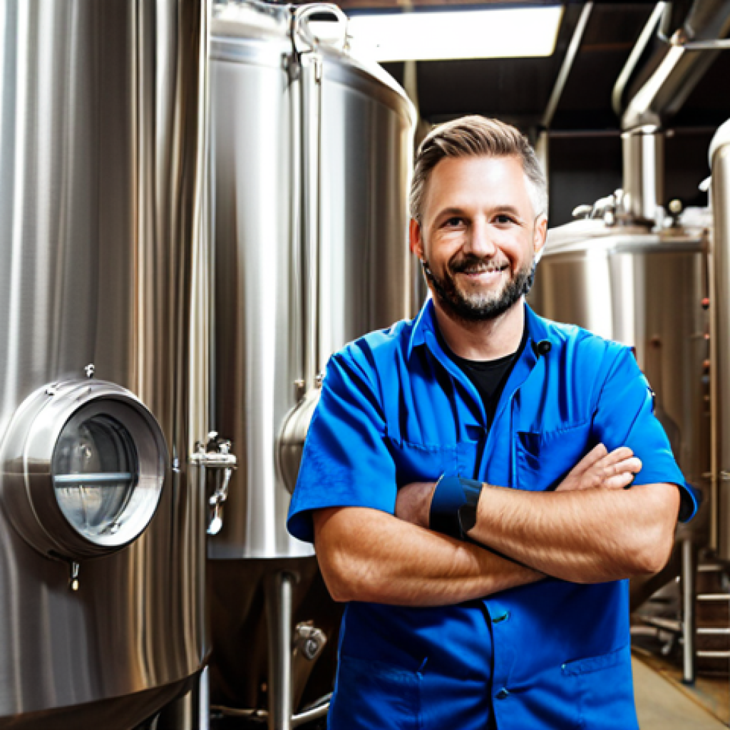 수제맥주와 문화적 차이 - Craft Brewer at Work**

"A craft brewer, fully clothed in appropriate brewery attire, carefully moni...
