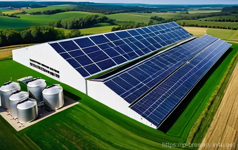 브루어리 사회적 책임 - **Prompt:** A state-of-the-art, eco-friendly brewery interior bathed in natural sunlight. Skilled br...