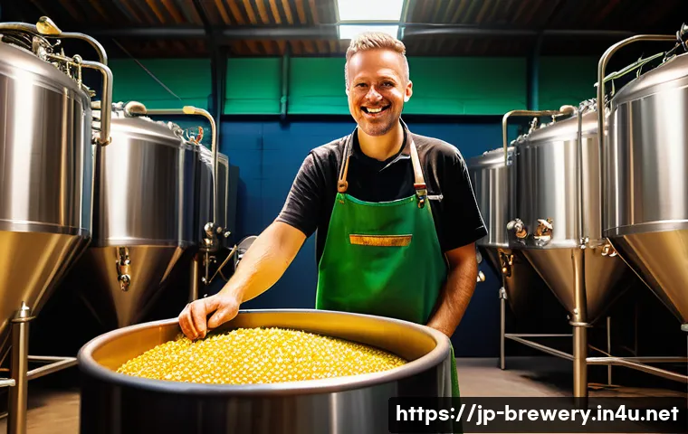 수제맥주 생산 공정 - **"The Art of Craft Beer: A Brewer's Passion"**
    A vibrant, sunlit scene inside a traditional yet...