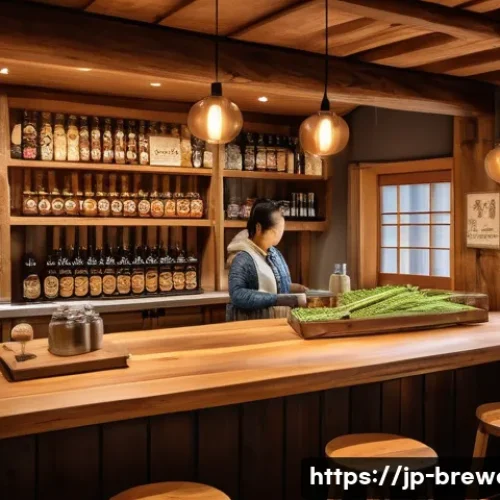 브루어리와 지역 경제 - A charming local brewery scene set in a traditional Japanese countryside village, showcasing brewers...