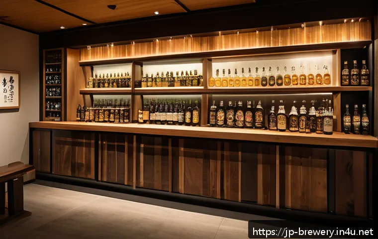 수제맥주 애호가 커뮤니티 - A cozy Japanese craft beer bar interior scene, showcasing a diverse selection of local craft beers f...