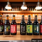 수제맥주 소비 트렌드 - A vibrant craft brewery scene showcasing a variety of uniquely flavored beers infused with bold frui...