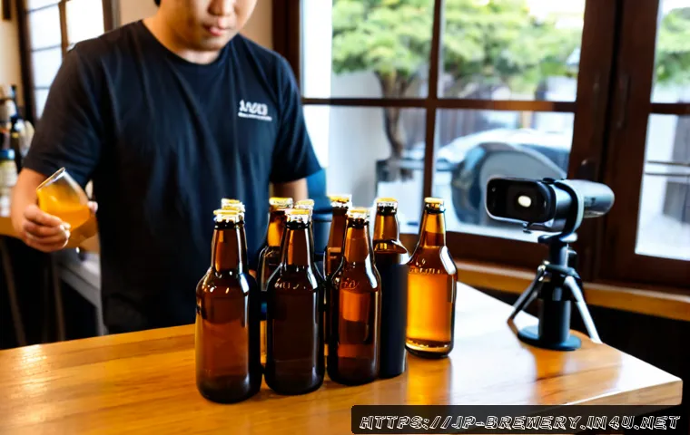 소규모 브루어리 마케팅 - Photorealistic small craft brewery marketing scene in a cozy Japanese-inspired taproom, brewer arran...